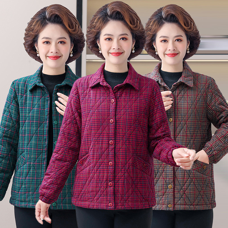 妈妈春装夹棉棉衣外套轻薄款保暖棉服大码中老年人女秋冬奶奶夹袄