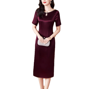 紫色三醋酸晚礼服连衣裙女2026年夏季新款高端气质喜婆婆婚宴装裙