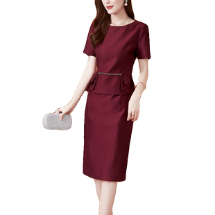 酒红色礼服连衣裙女长袖2025春夏高贵名媛气质结婚宴会妈妈装包臀