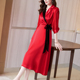 红色三醋酸连衣裙2024春夏季 领宴会礼服长 高档气质西装 新B款 女装