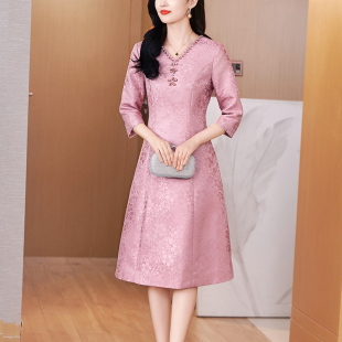 高端轻奢喜婆婆婚宴装 收腰显瘦礼服裙 连衣裙女2025秋冬新款