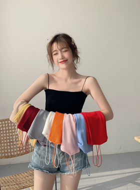 2021夏季新款韩版ins亮色橙色橘色桔色修身小背心吊带上衣打底衫