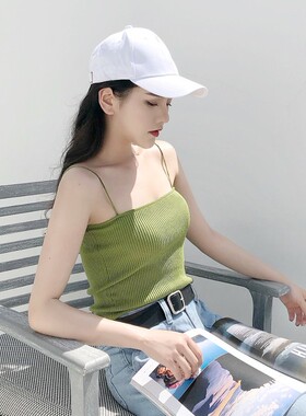 chic风港味港风气质女神范性感牛油果绿抹茶绿显瘦针织小背心吊带