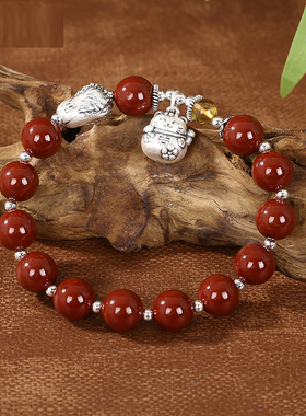 百财招财猫足银999朱砂手链女