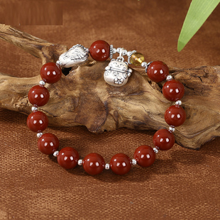 百财招财猫足银999手链女小众复古纯银朱砂手串情人节礼物送女友