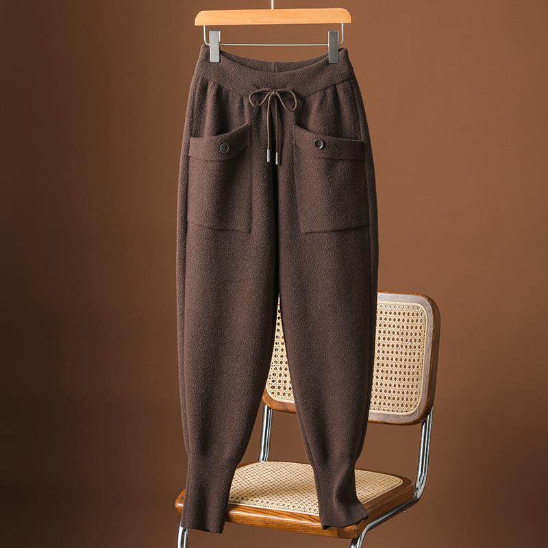 秋冬哈伦加厚羊绒工装裤女2025新款宽松大码休闲裤冬季高腰束脚裤