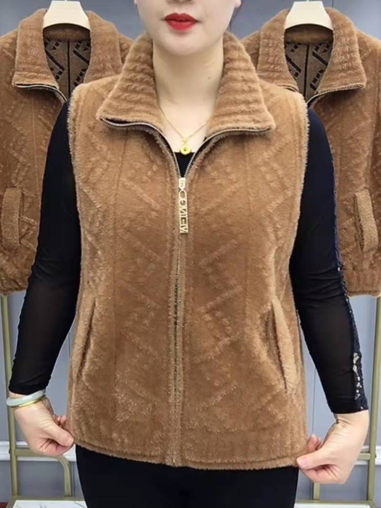 2022秋冬新款金貂绒纯色加厚马甲休闲时尚百搭毛衣中老年妈妈女装