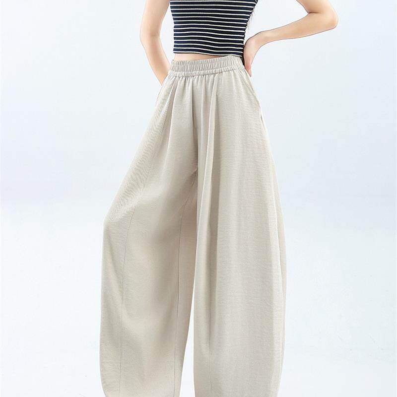米白质感香蕉裤女2026春夏小个子宽松休闲阔腿卫裤肌理感弯刀裤子