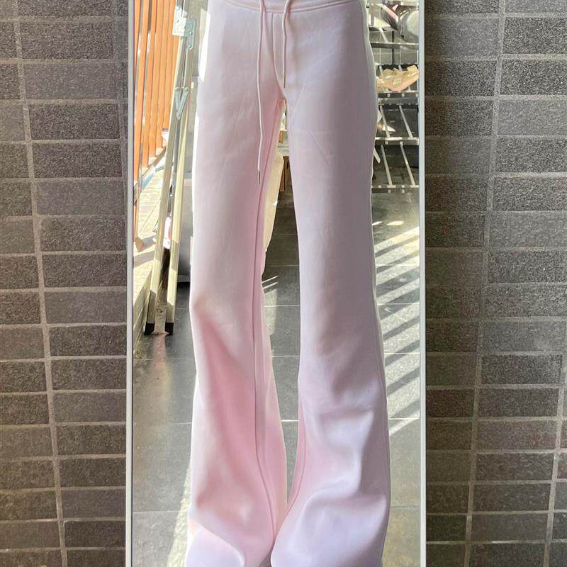 粉色加绒喇叭裤女春季2026新款小个子高腰宽松运动卫裤日韩休闲