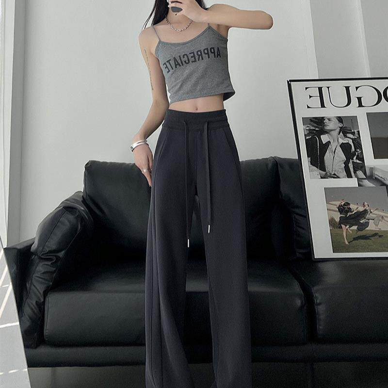 深灰色阔腿卫裤女春秋季2026新款显瘦lulu神裤高腰窄版直筒运动裤
