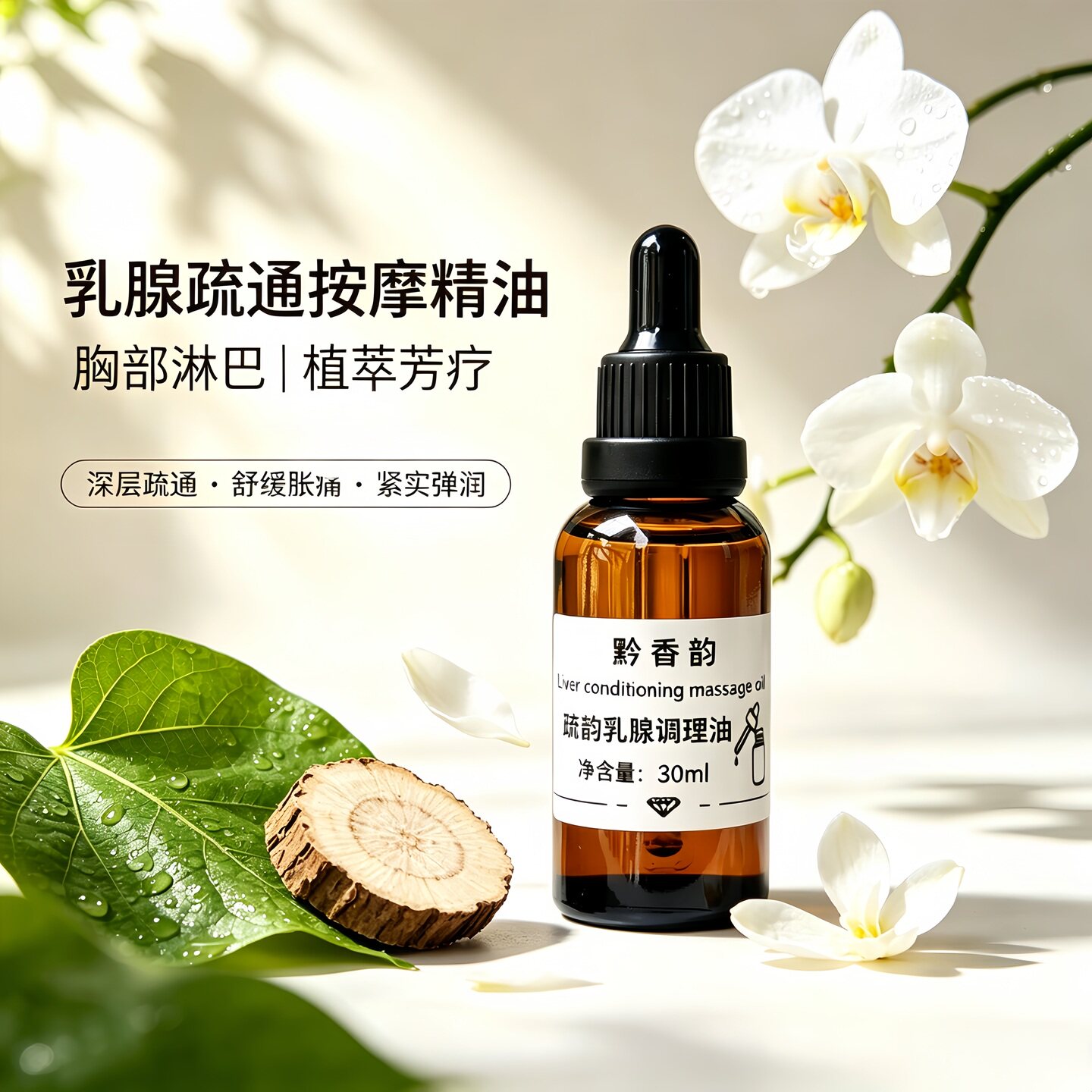 定制葛根猫爪草乳腺淋巴疏通保养胸部护理紧致提升按摩复方精油
