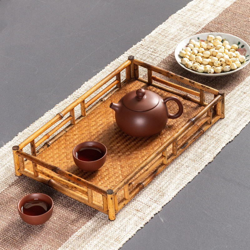竹编席面茶盘托盘干泡台茶点盘茶具收纳盘茶棚茶杯架奉茶盘收纳架