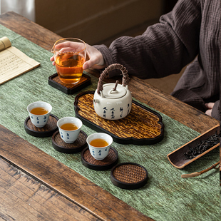 重竹席面茶盘 简约小号宋席茶托杯垫户外茶具 单层干泡台 壶承中式