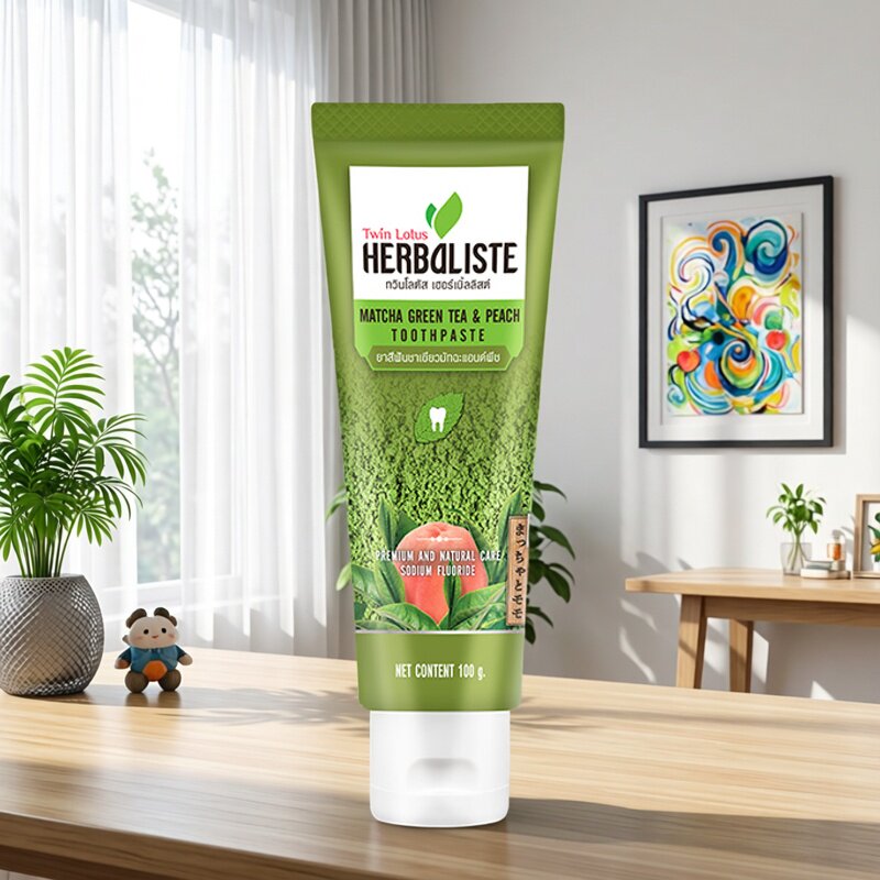 泰国进口双莲蜜桃抹茶植物牙膏100g 泰国原装预防蛀牙缓解敏感