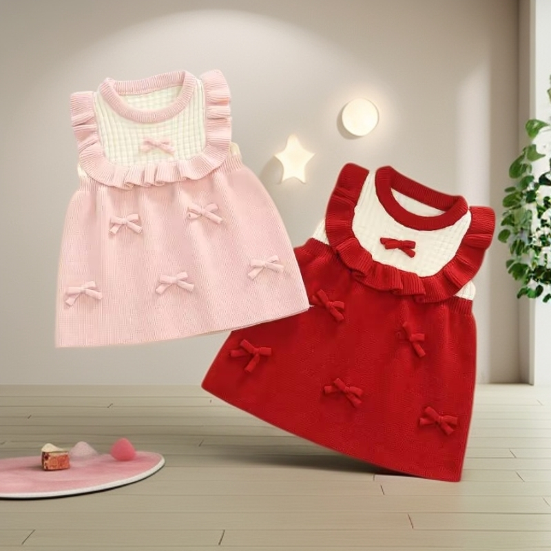 女童春秋冬针织连衣裙无袖公主裙