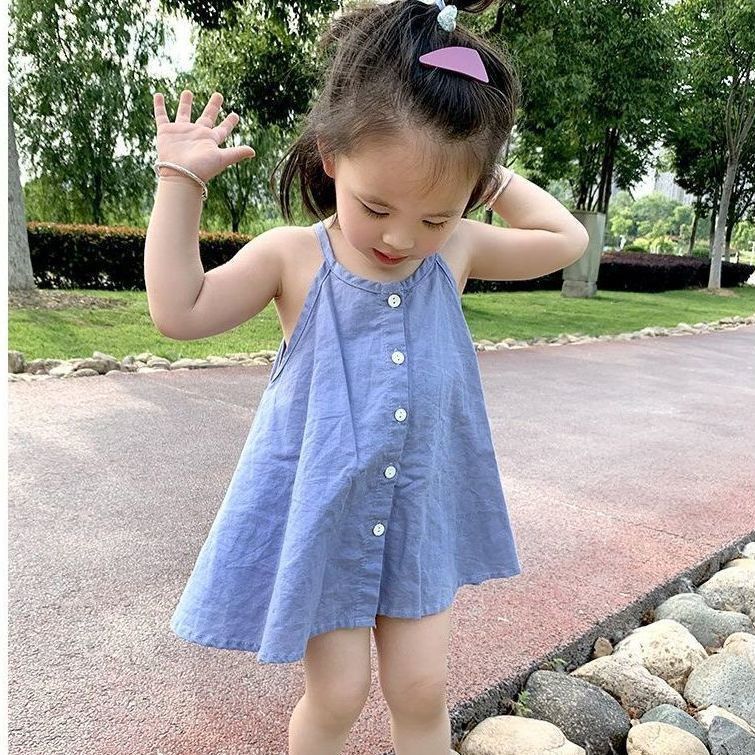 女童棉麻吊带连衣裙背心2