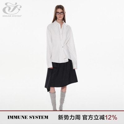 immune system免疫系统 造型感暗格纹装饰腰带蓬蓬半裙