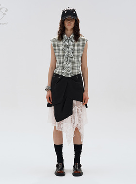 immune system 拼接黑白撞色蕾丝半裙裙子