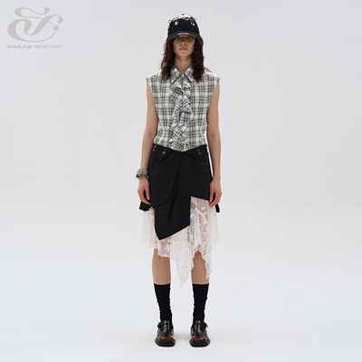 immune system 拼接黑白撞色蕾丝半裙裙子