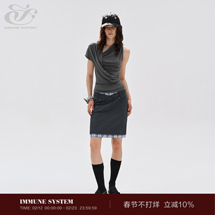 immune system 亲肤褶皱不对称短袖背心
