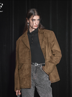 immune system免疫系统 古木褐影 麂皮喷色垫肩美拉德西装外套