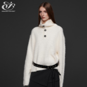 immune system 大翻领钮扣宽松慵懒感白毛衣