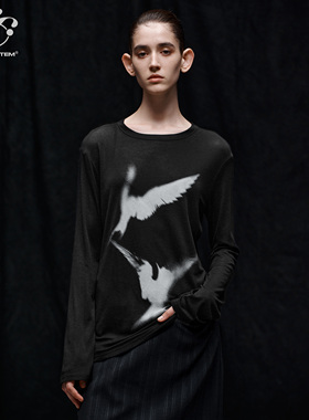 immune system 张艺凡同款自由白鸽印花休闲轻薄天丝羊毛长袖罩衫