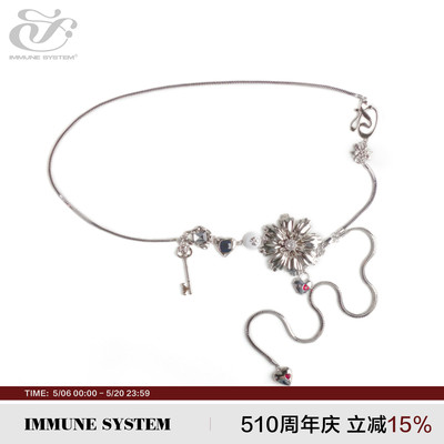 李兰迪同款 immune system多宝镶钻金属小众设计立体花朵腰链