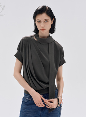 immune system 高雅氛围 抽褶飘带领莱赛尔棉蝴蝶结短袖T恤上衣