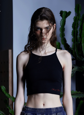 immune system免疫系统 基础款遮副乳弹力修身挂脖黑灰色吊带