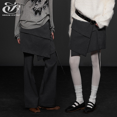 immune system 可拆卸裙裤格纹休闲裤长裤