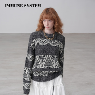immune system 编织费尔岛元素反缝线设计羊毛毛衣上衣