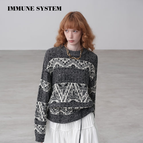 immune system 编织费尔岛元素反缝线设计羊毛毛衣上衣