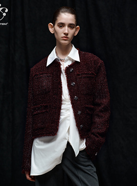 immune system免疫系统 霓虹夜  精致肌理小香风夹克短款垫肩外套