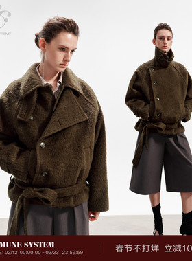 immune system 力量感廓形简约暗棕色羊毛中短款毛呢外套
