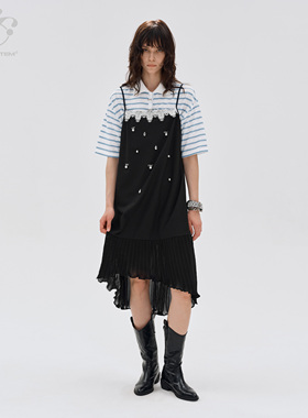 immune system 中长裙 手工缝珠装饰 吊带蕾丝连衣裙