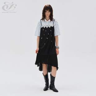 immune system 中长裙 手工缝珠装饰 吊带蕾丝连衣裙