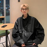 1016-PY01-P98美式复古棕色皮夹克cleanfit美拉德拉链机车pu皮衣，男装夹克，星座1016