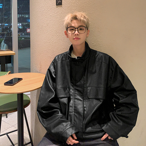 1016-PY01-P98 美式复古棕色皮夹克cleanfit美拉德拉链机车pu皮衣图片