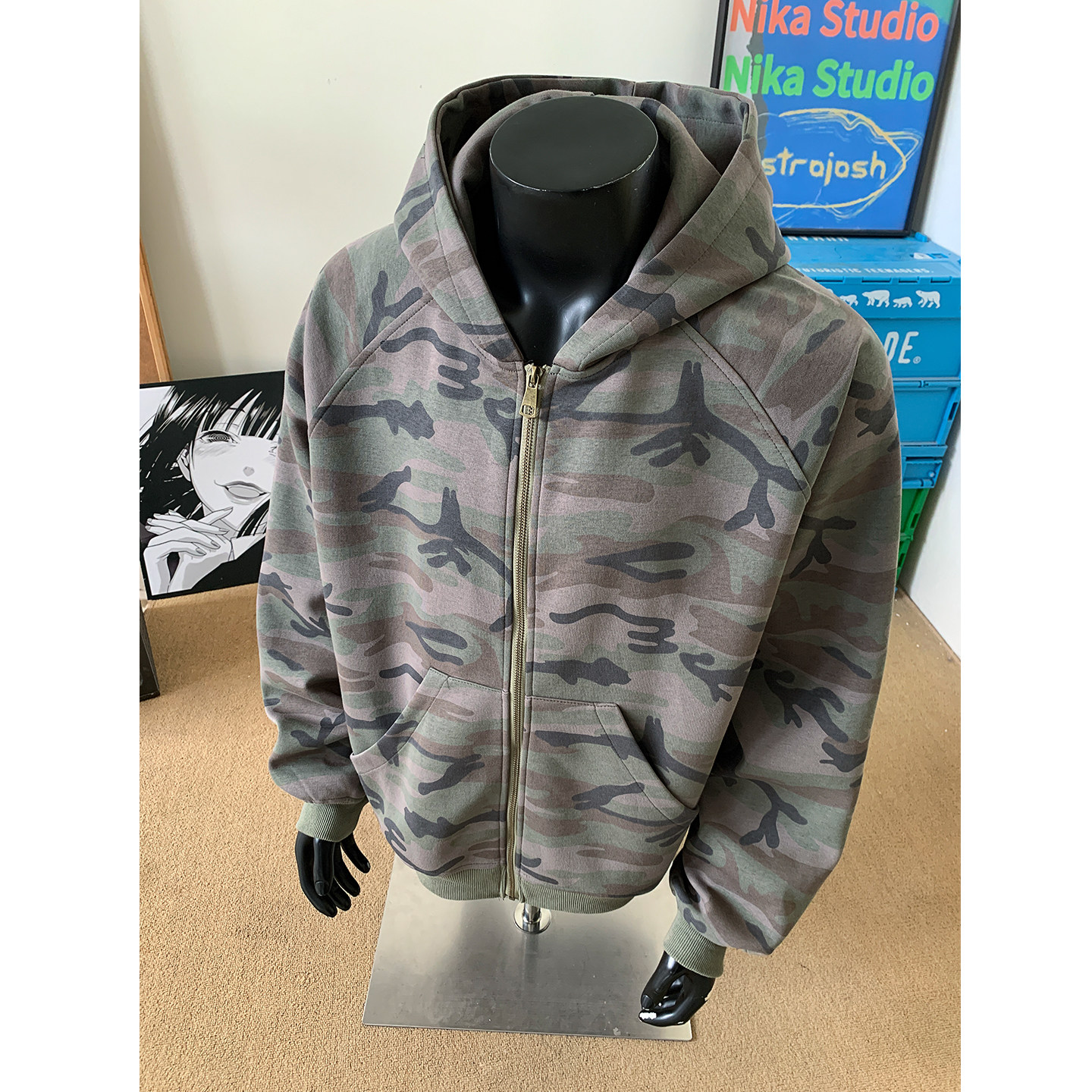 1016-WY605-P65美式复古迷彩户外连帽卫衣嘻哈情侣外套,女装短外套,星座1016