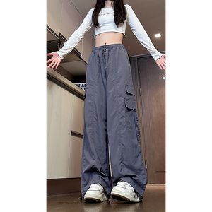 1016-K323-P48 美式工装裤降落伞冲锋裤抽绳宽松阔腿束脚休闲裤图片