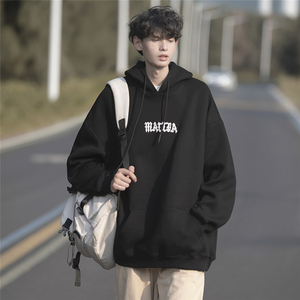 1016-BW111-P55特 字母刺绣重磅连帽加厚卫衣男美式复古套头衫图片