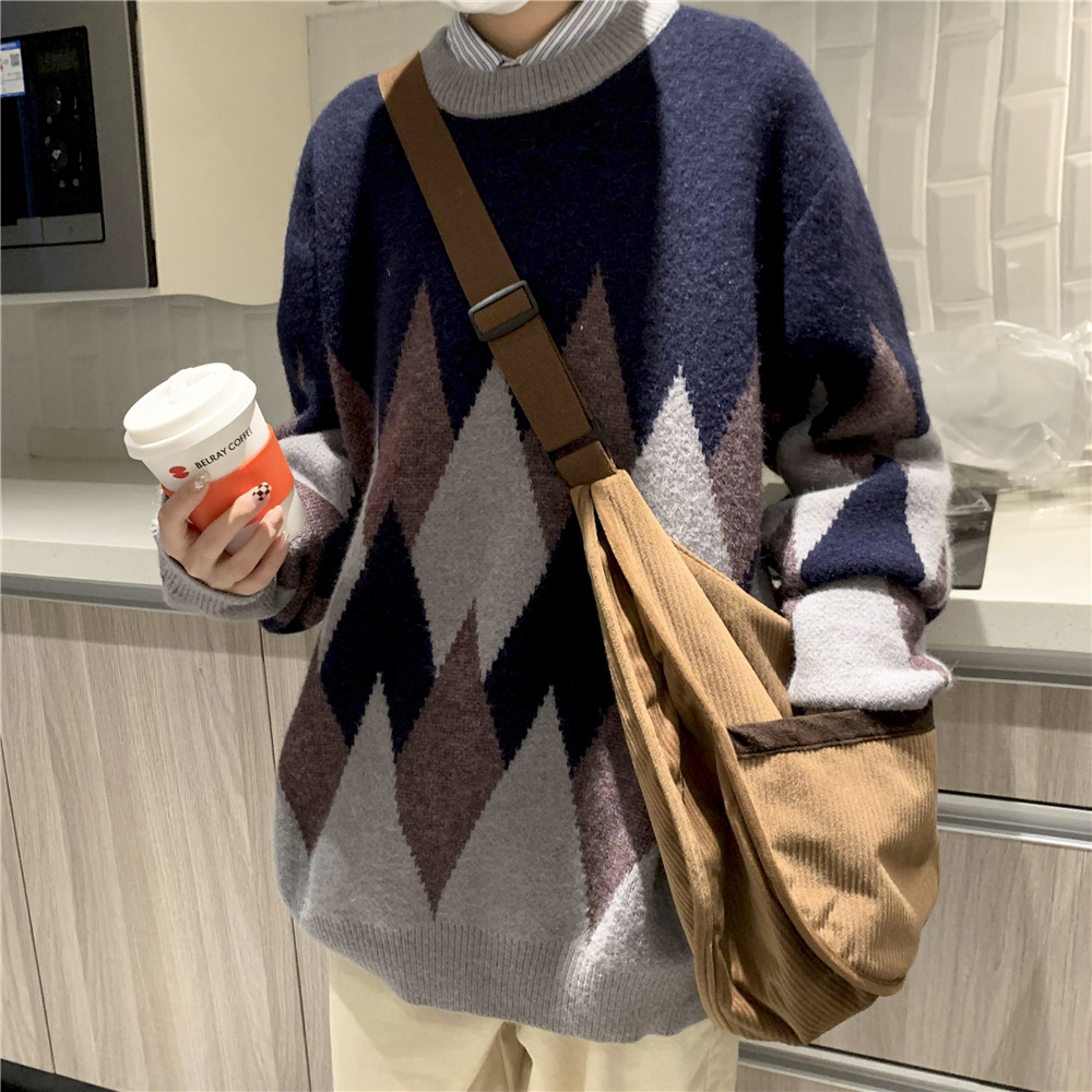 1016-BW28-P65菱形格毛衣男秋冬新款百搭时尚潮流情侣上衣,男装针织衫/毛衣,星座1016