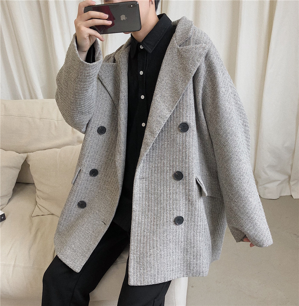 1016-A010*毛呢风衣外套男韩版气质坑条宽松休闲潮-P95【现货】,男装风衣,星座1016