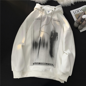 暗黑系hiphop潮牌卫衣男秋季设计感项链连帽上衣美式街头宽松外套图片