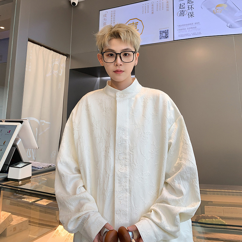 1016-C02-P58春季新款新中式潮宽松休闲长袖衬衣外套,男装衬衫,星座1016