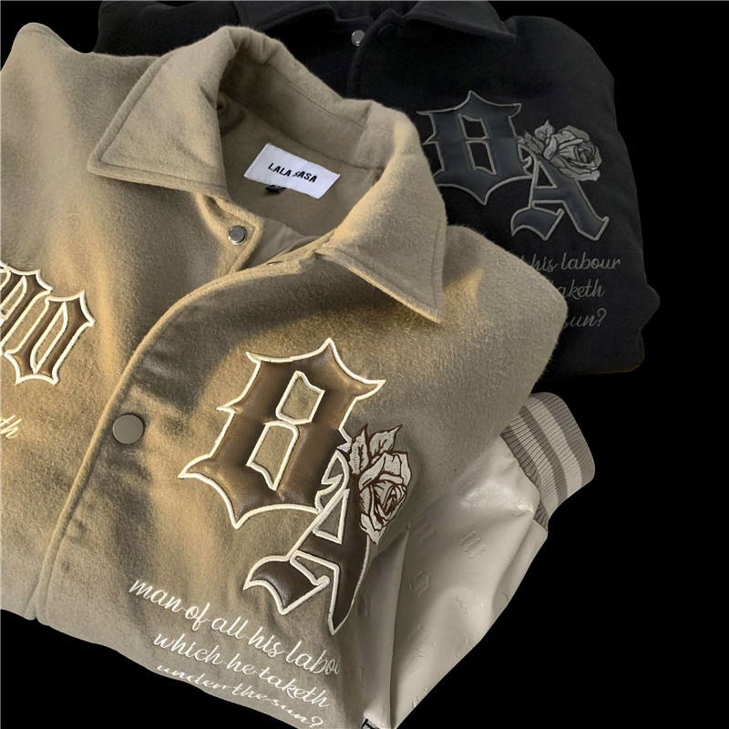 1016-BW50-P118美式潮牌棒球服皮袖拼接刺绣落肩夹克单排扣外套,男装夹克,星座1016