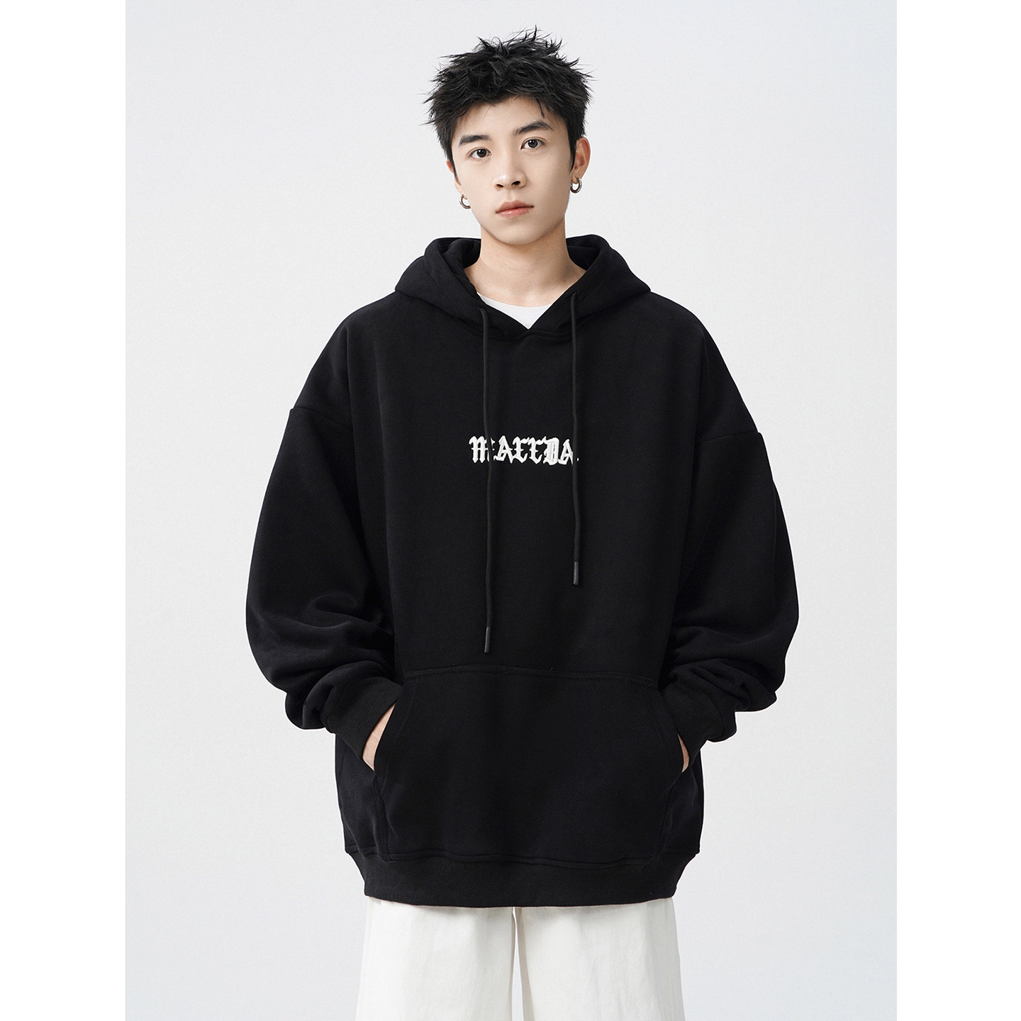1016-WY111-P55现货420G重磅刺绣连帽卫衣潮牌宽松情侣套头帽衫,男装卫衣,星座1016