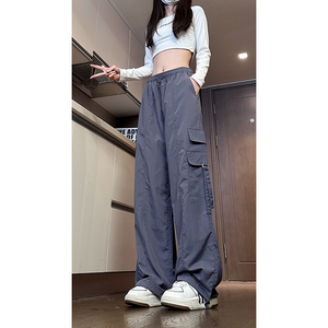 1016-K323-P48 美式工装裤降落伞冲锋裤抽绳宽松阔腿束脚休闲裤图片