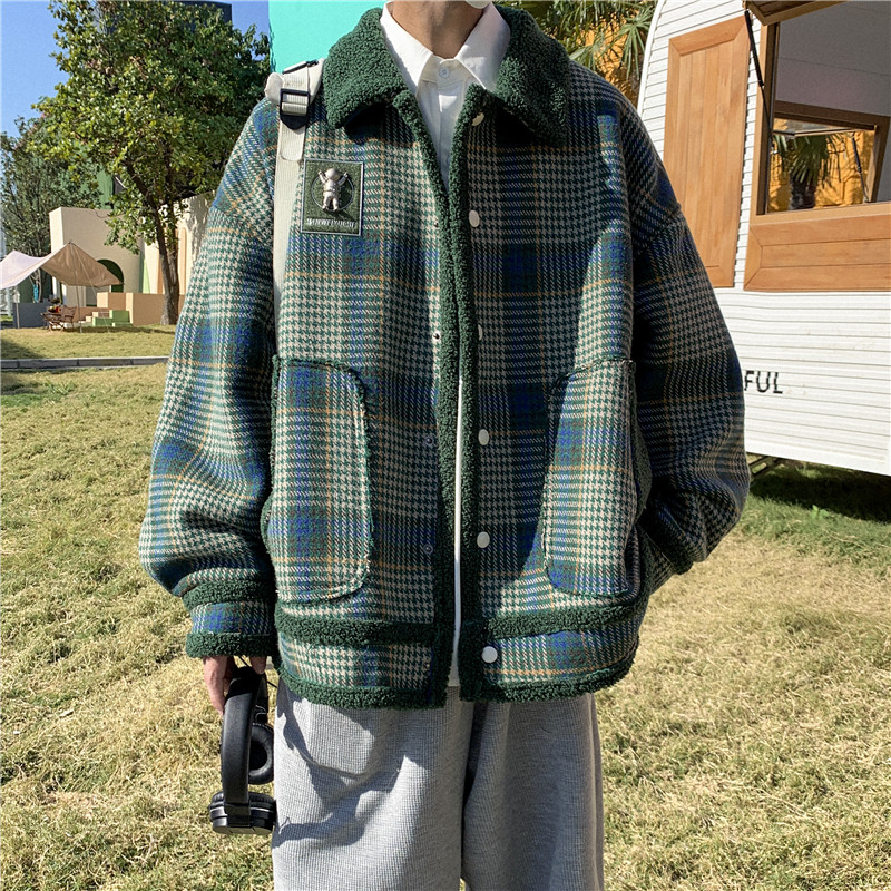 1016-BW30-P108毛呢格子棉服冬季美式穿搭加绒外套,男装棉衣,星座1016